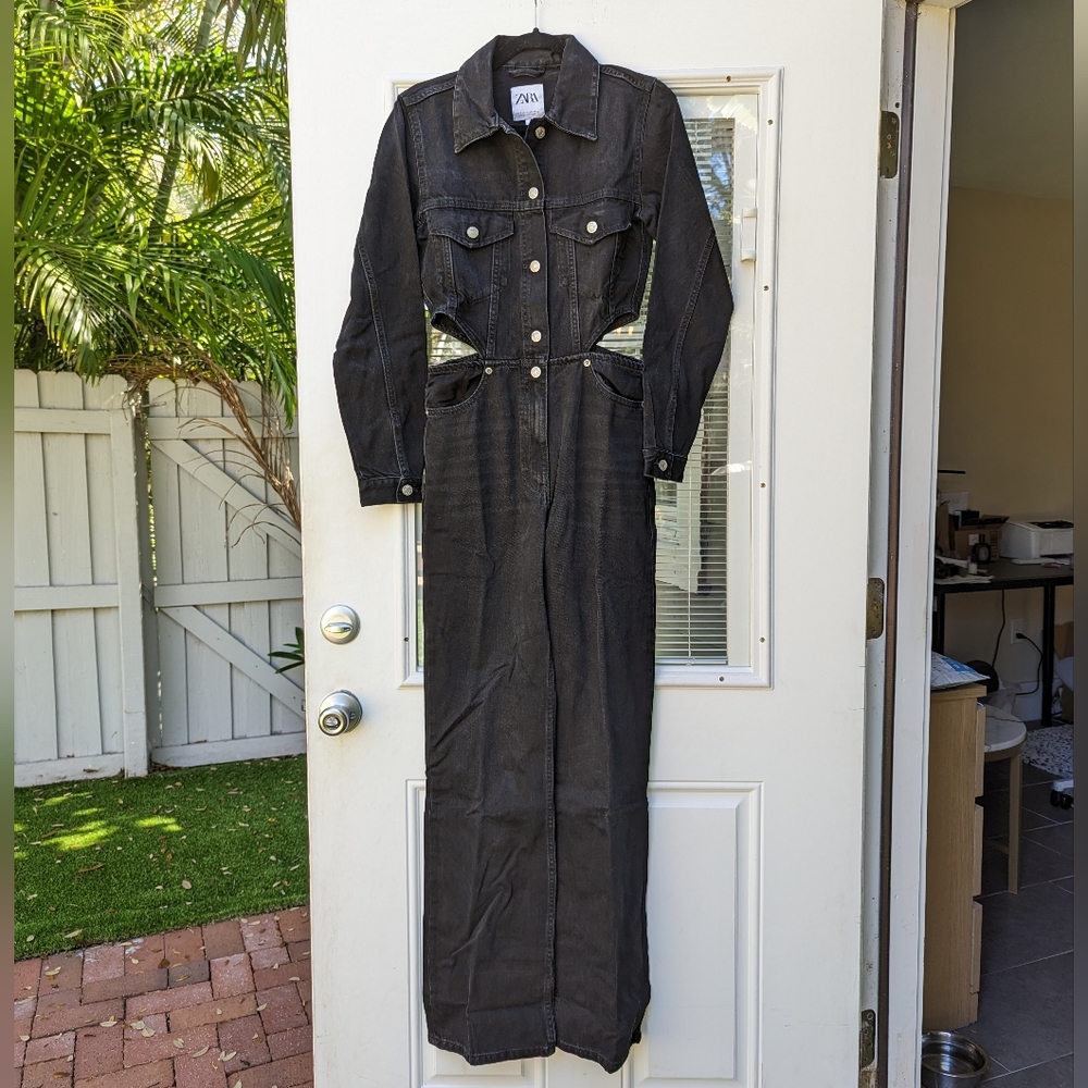 COPY - New Zara Denim Cut Out Long Sleeve Black Jumpsuit, size S